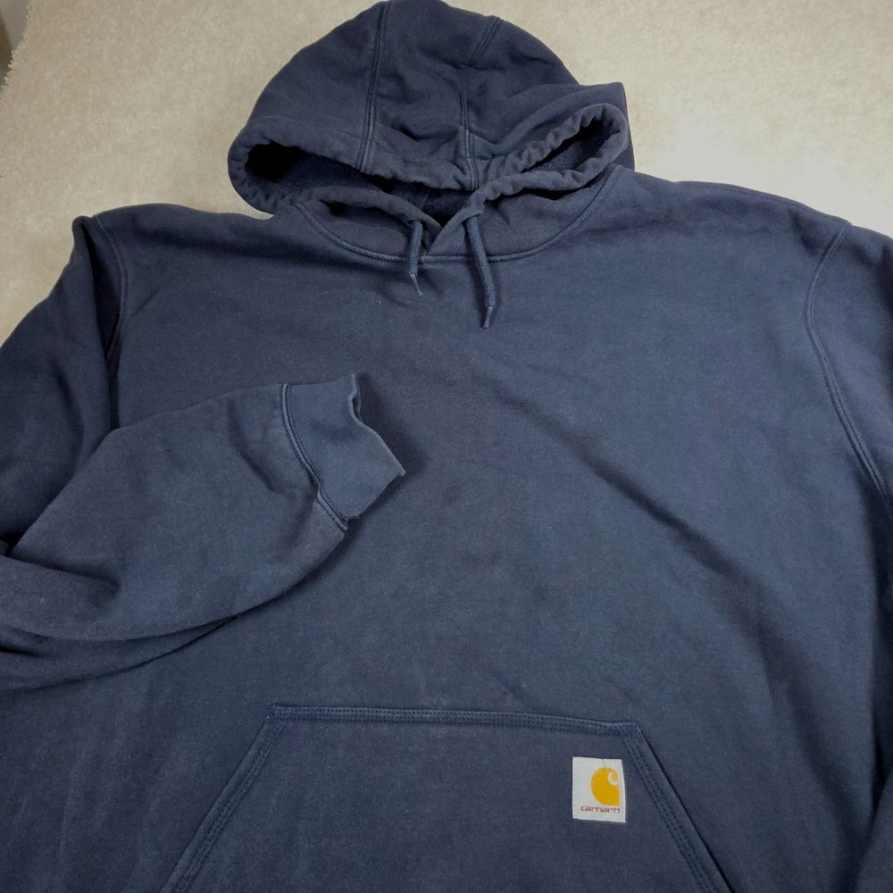 Carhartt Hoodie Mens 2XL Blue Marquette Loose Fit Midweight Kangaroo Pocket Logo